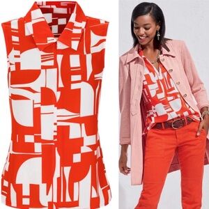 CAbi Women’s Orange & White Kelly Top Sz S